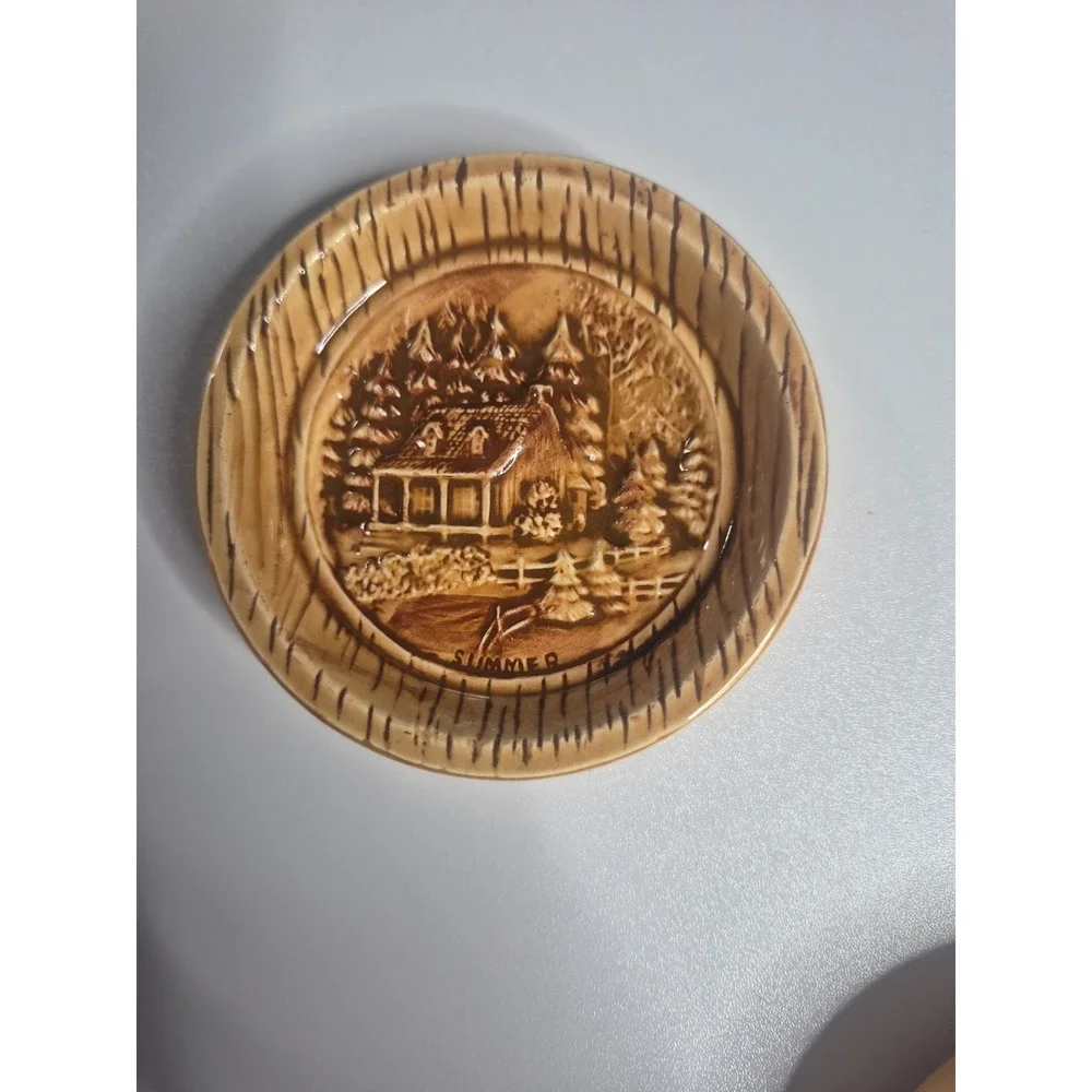 Duncan Enterprises 1982 Vintage Ceramic 4-Seasons Coasters & Holder Cottagecore